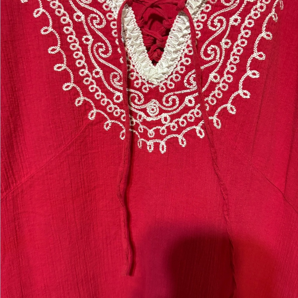 Pinkish Embroidered Boho Tunic with Fringe Size L - Picture 4 of 13